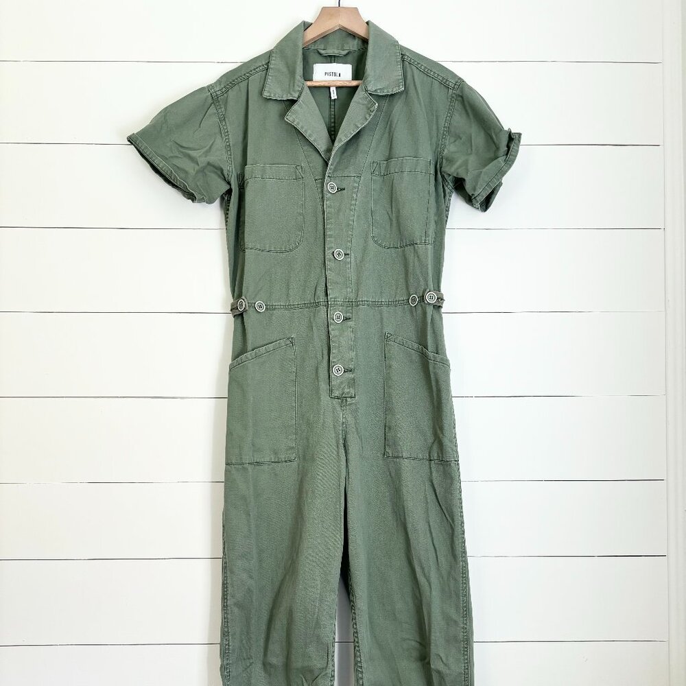 Pistola Grover jumpsuit 100% cotton army green button front